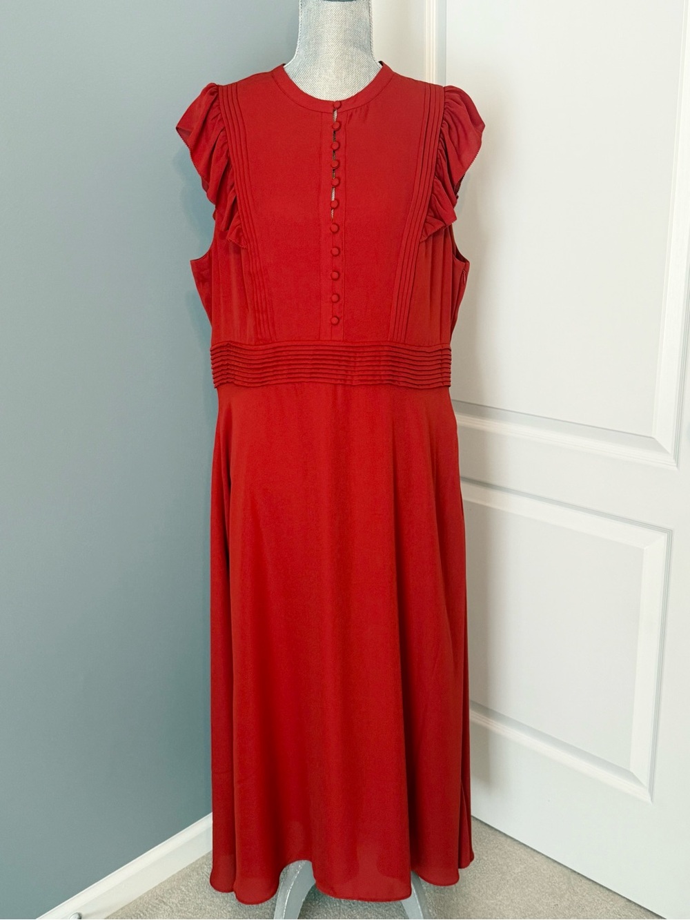 NWT Banana Republic Red A-Line Ruffled Midi Dress, sz 16